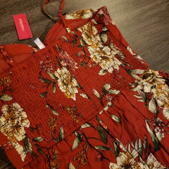 NEW! Floral Print Strappy Bra Cup Red Jumpsuit - Picture 4 of 4